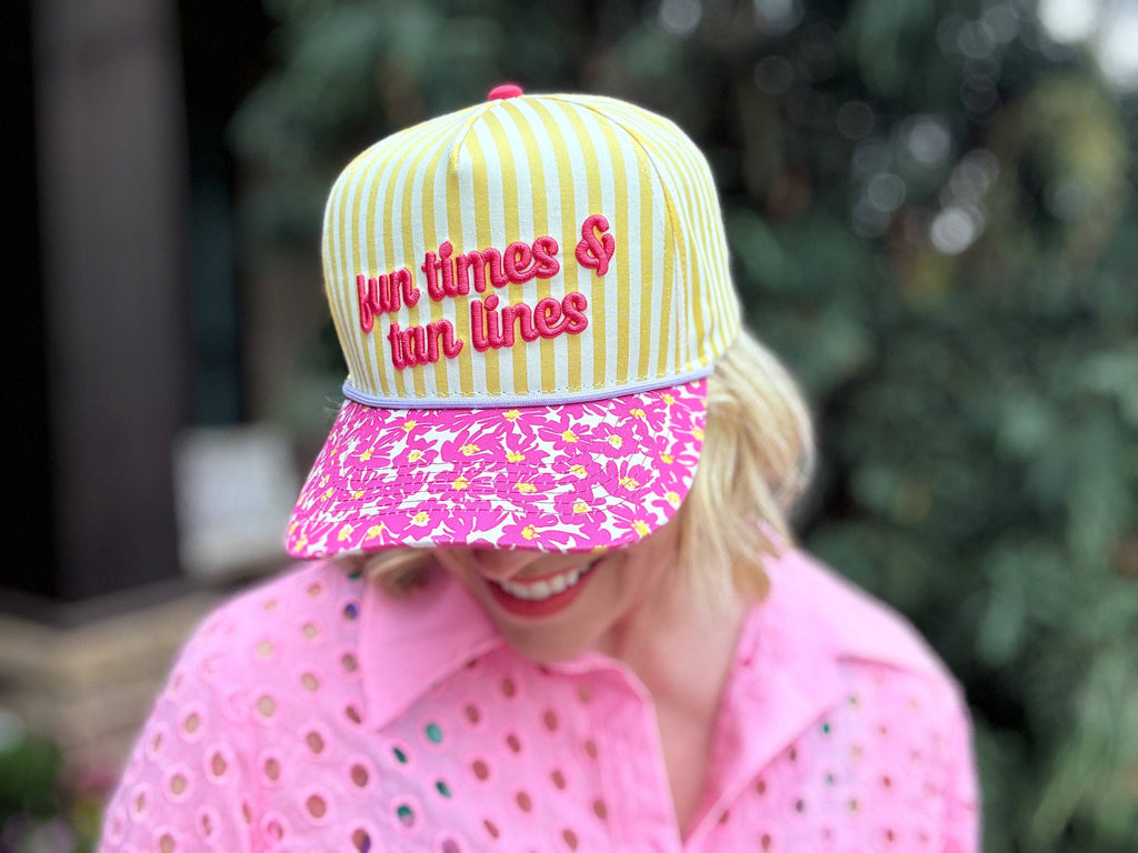 Embroidered Baseball Cap - "Fun Times & Tan Lines" - Yellow