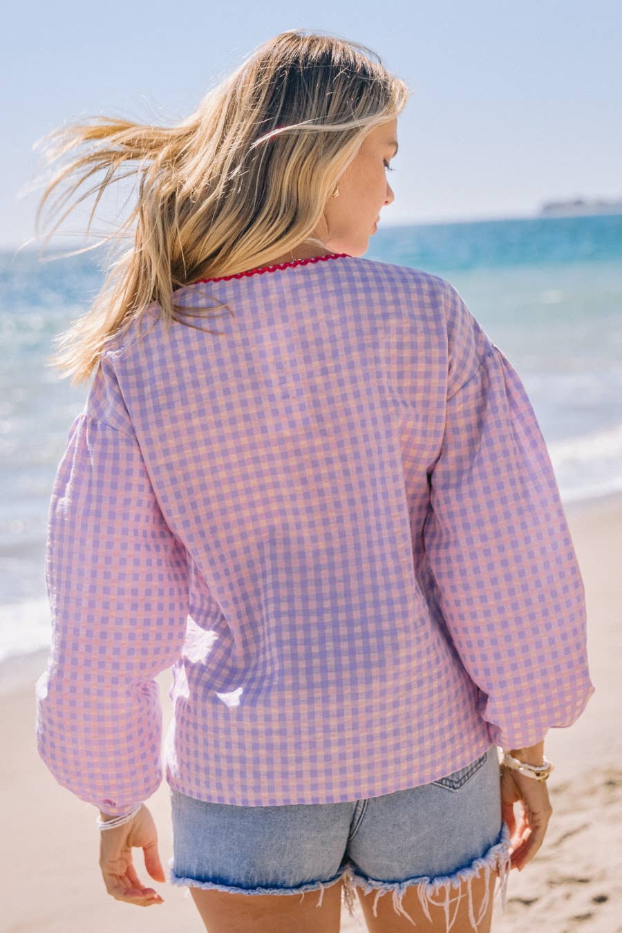 Colorful Gingham Front Tie Blouse