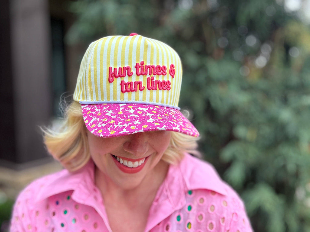Embroidered Baseball Cap - "Fun Times & Tan Lines" - Yellow