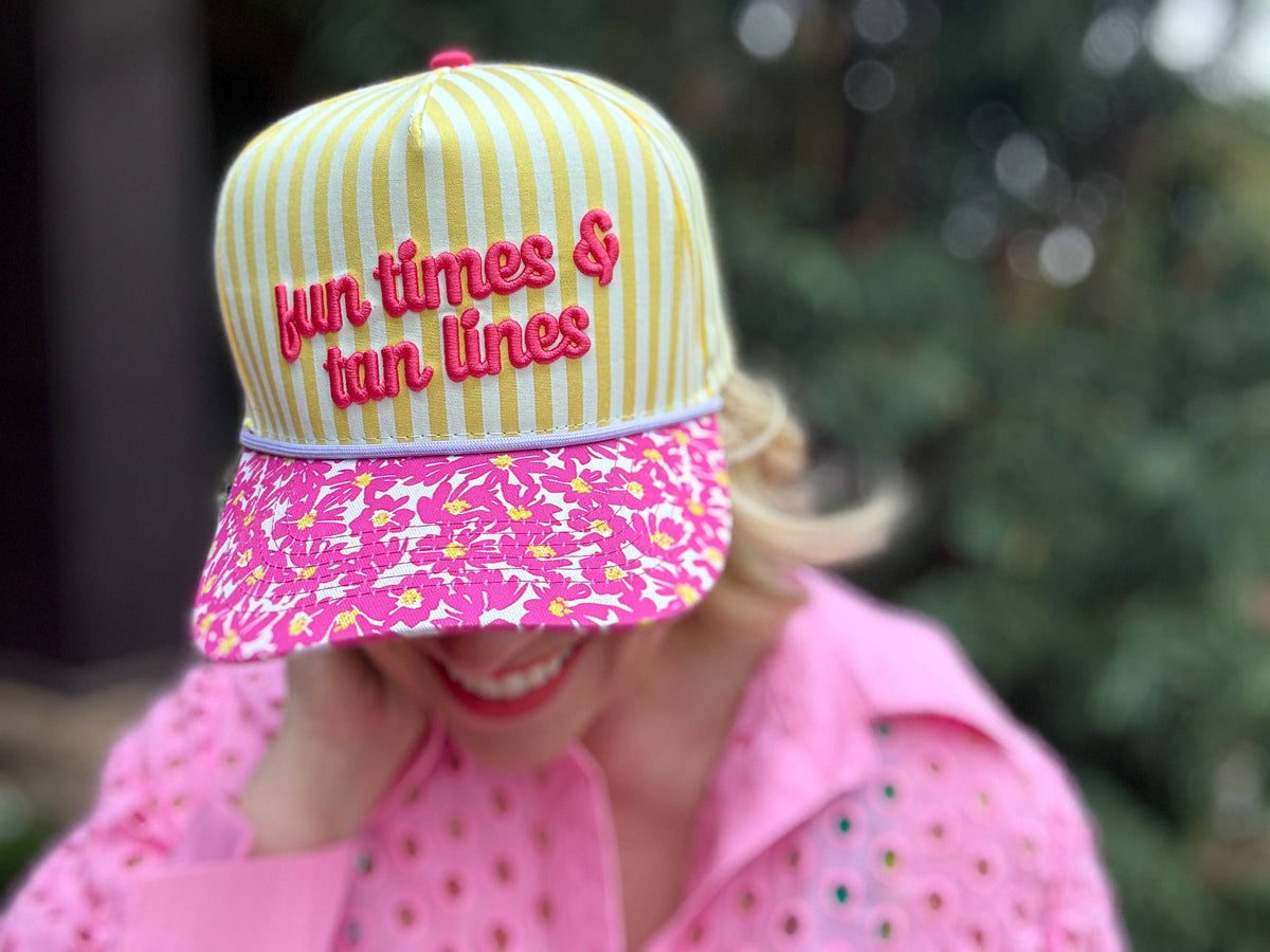 Embroidered Baseball Cap - "Fun Times & Tan Lines" - Yellow